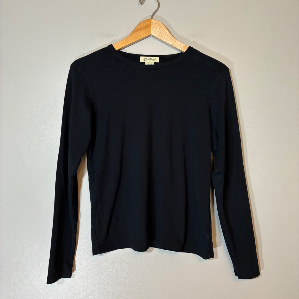 Eddie Bauer Womens Black 100% Cotton Long Sleeve Crewneck Top Size M 0906